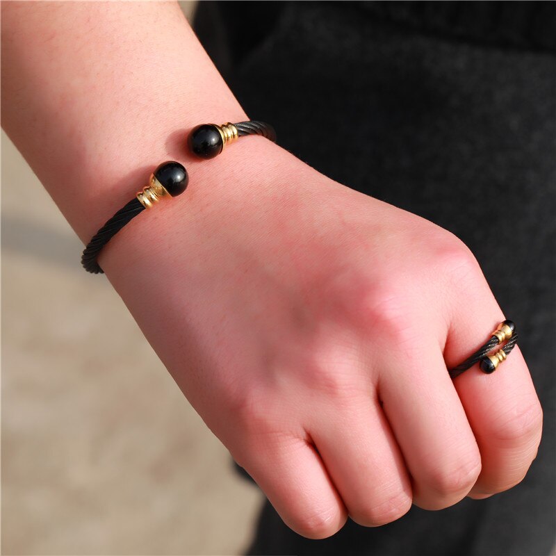 Pulsera de acero inoxidable estilo Hip Hop para hombre, brazalete abierto Ajustable de titanio, joyería, estilo Punk, ombré: ZJ2701