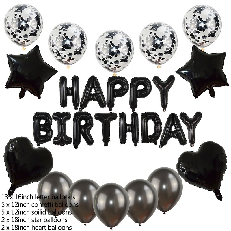 Happy Birthday Balloon Set Balloons Garland Hanging Banner Bunting for Kids Birthday Baby Shower Anniversary Party Decoration: Black