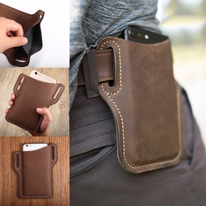 Aktualisierung Neue Männer Leder Jahrgang Pack Taille Tasche Gürtel Clip Telefon Halfter Reise Wandern Zelle praktisch fallen Gürtel Tasche geldbörse