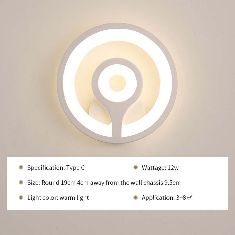 ledet vegglampe moderne stue soverom nattbord hvit ledet lampett sirkel gevir plommeblomst midtgang korridor vegglampe: type c / Varm hvit