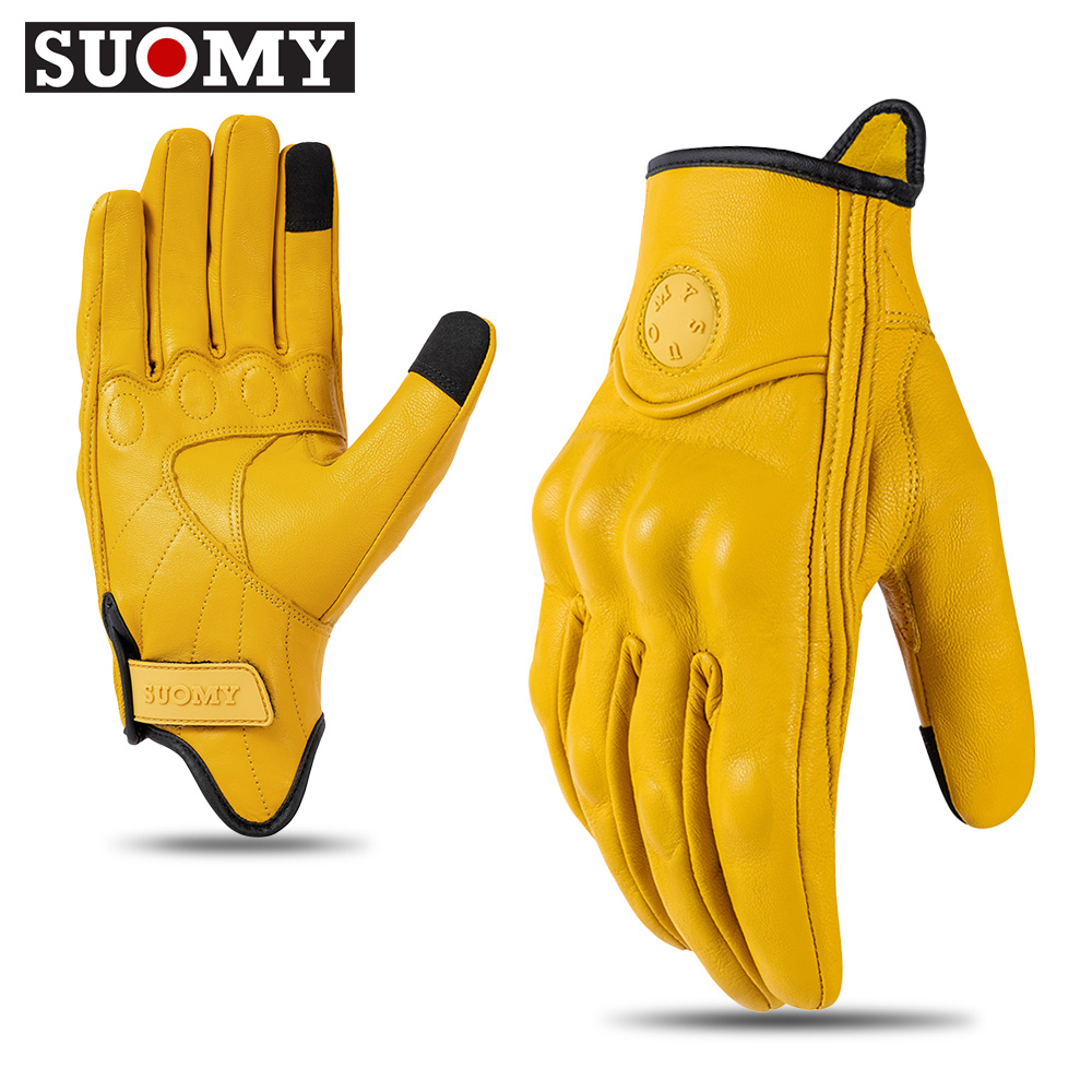 Retro Gelbe Leder Motorradhandschuhe Wasserdicht Touchscreen Racing Reiten Biker Handschuhe guantes Motocross Motorradausrüstung: Beige / M
