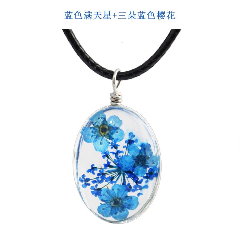 Classic Handmade Dried Flower Clover Jewelry Accessories Unisex Luck Transparent Glass Various Shapes Pendant Necklace