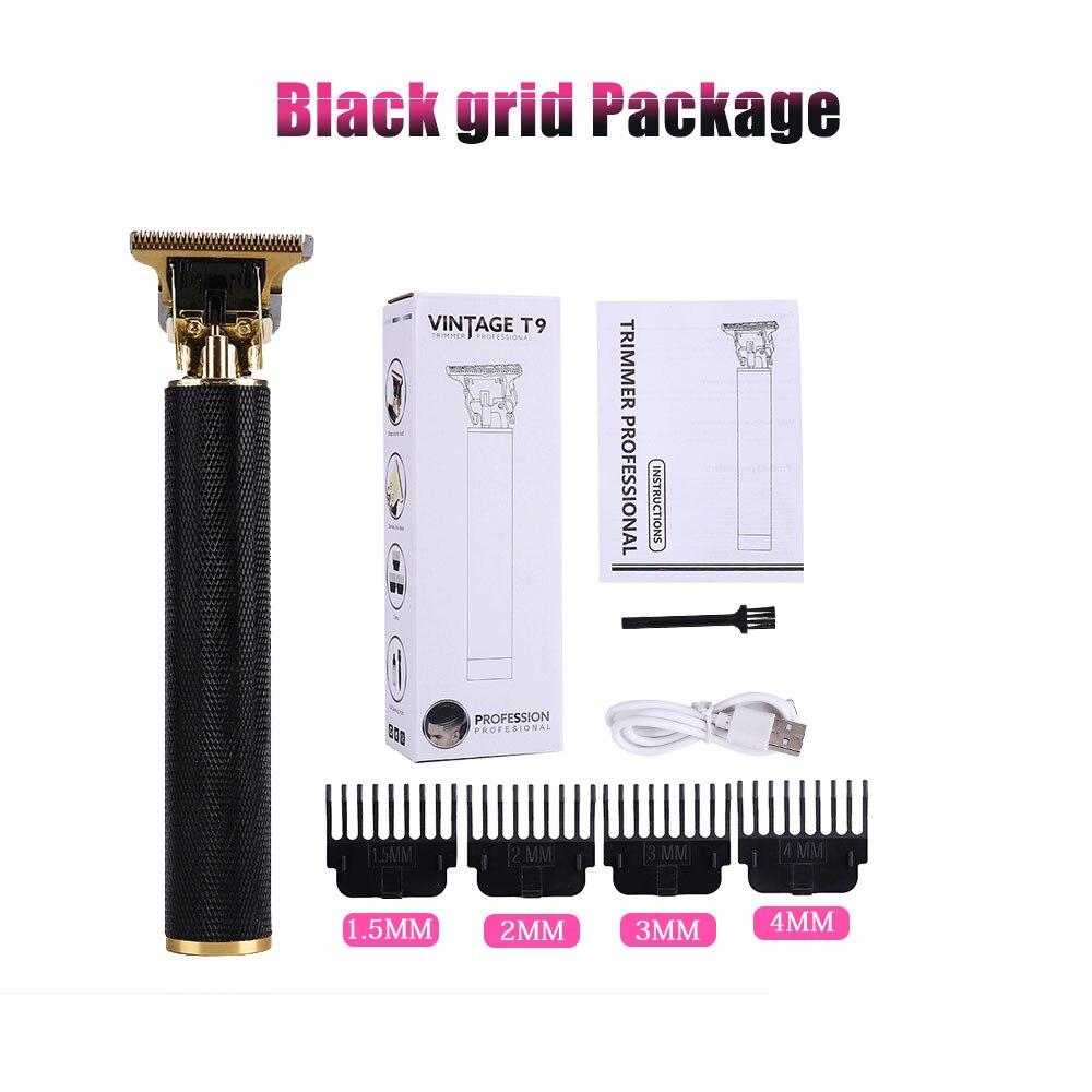 Chargeable Electric Clipper Cutter Hair Mower Trimmer Beard Shaver Portable Haircut Machine Hairstyle Cutting Men: Black grid