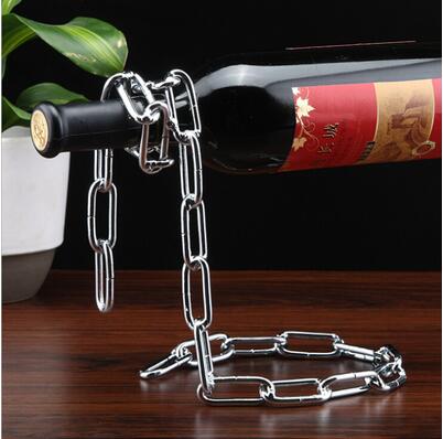 OFERTA ESPECIAL! Suporte de garrafa de cremalheira de vinho tinto, ferro inoxidável, magia suspendendo a cremalheira do vinho da corda: silver chain shaped