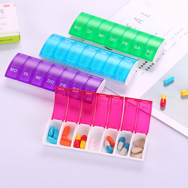 Bærbar 7 dage ugentlig pille arrangør tablet pille opbevaring boks plast medicin boks splittere sundhedspleje