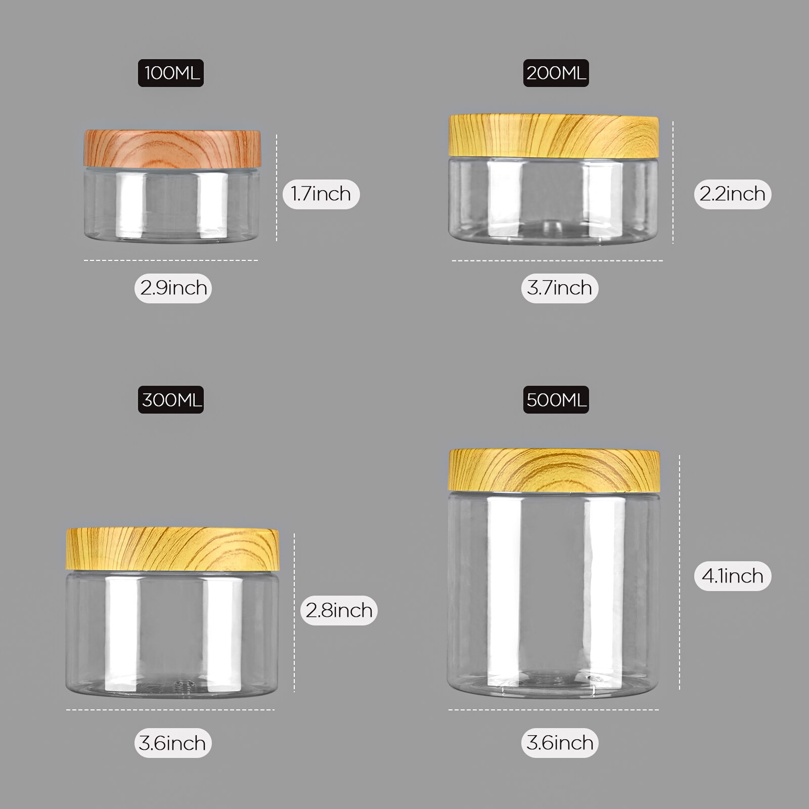 100ML/200ML/300ML/500ML Transparent Vacuum Plastic Lid Container Food Storage Box Imitation Wooden Covered Kitchen Tools