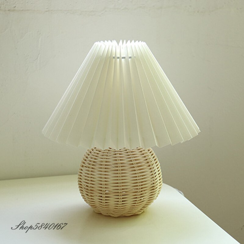 Koreansk plisseret bordlampe ins diy keramiske bordlamper til stuen boligindretning sød lampe med trefarvet led pære ved siden af lampen