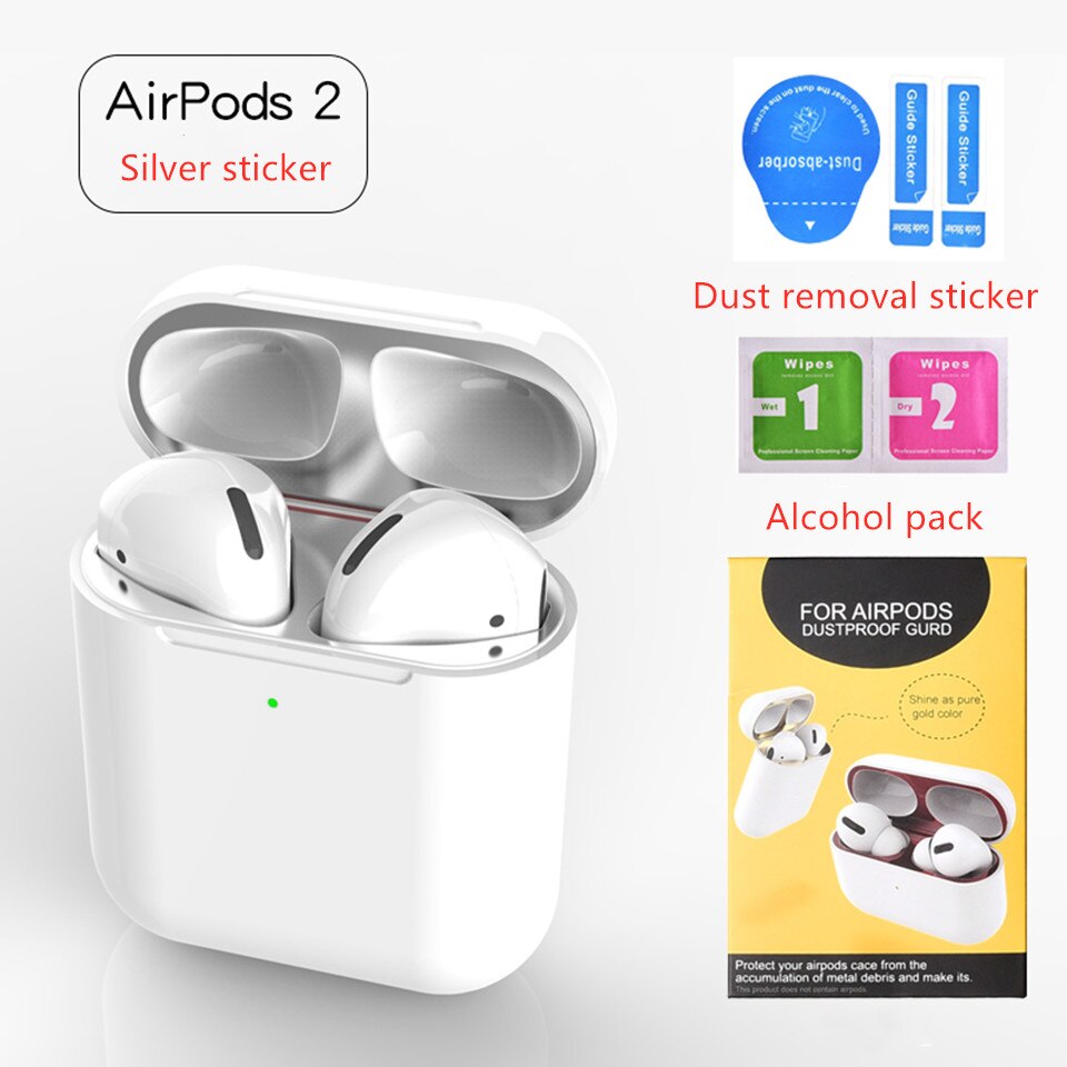 Stickers for Airpods pro 2&amp;1 Case Dust Guard cute Skin Inner Cover Accessories Film for Apple Airpods Pro 2 1 Stickers: silver airpod 2