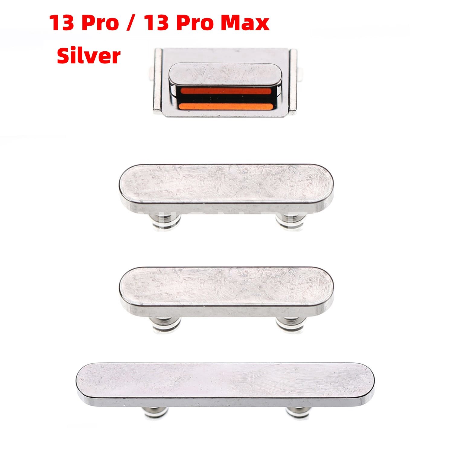 For iPhone 13 , 13 Pro Max Mini Volume Vibrate Key Switch Power Button Lock Side Button Full Set Smartphone Replacement Parts: 13Pro 13PM Silver