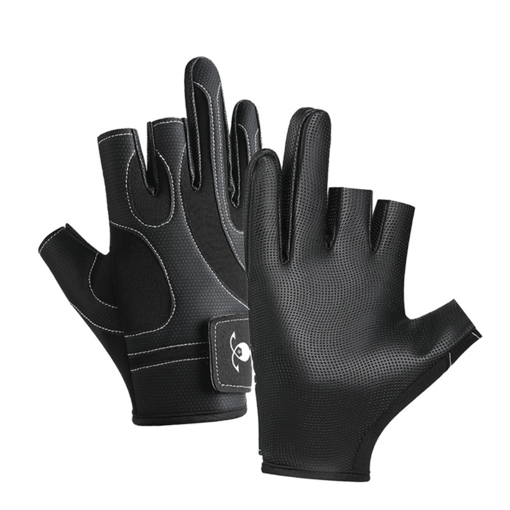 Vissershandschoenen met drie vingers Antislip Ademend Sportfietshandschoenen Slijtvast Zonbestendig Herenhandschoenen Nautische sporten: Black