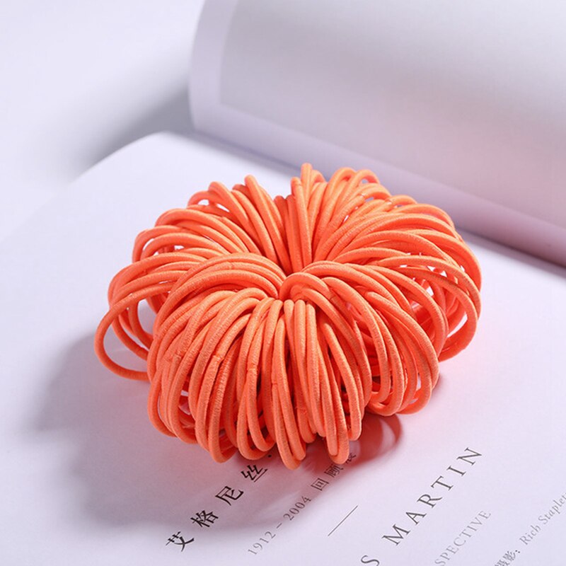 100Pcs/Lot 3CM Women Girls Hair Rubber Bands Elastic Scrunchie Basic Gum For Children Colorful Hair Accessories Cute Hair Ring: Orange