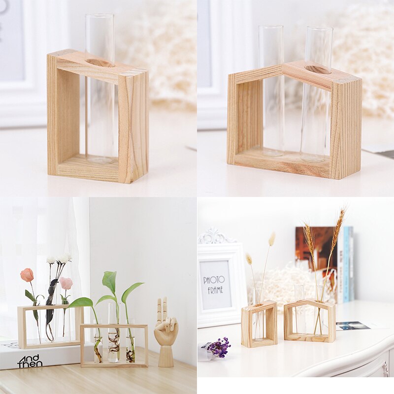 Dekorative Hydrokultur Pflanzen Kristall Glas Reagenzglas Vase in Holz Stand Boden Töpfe für Hydrokultur Pflanzen Heimat Garten Dekor