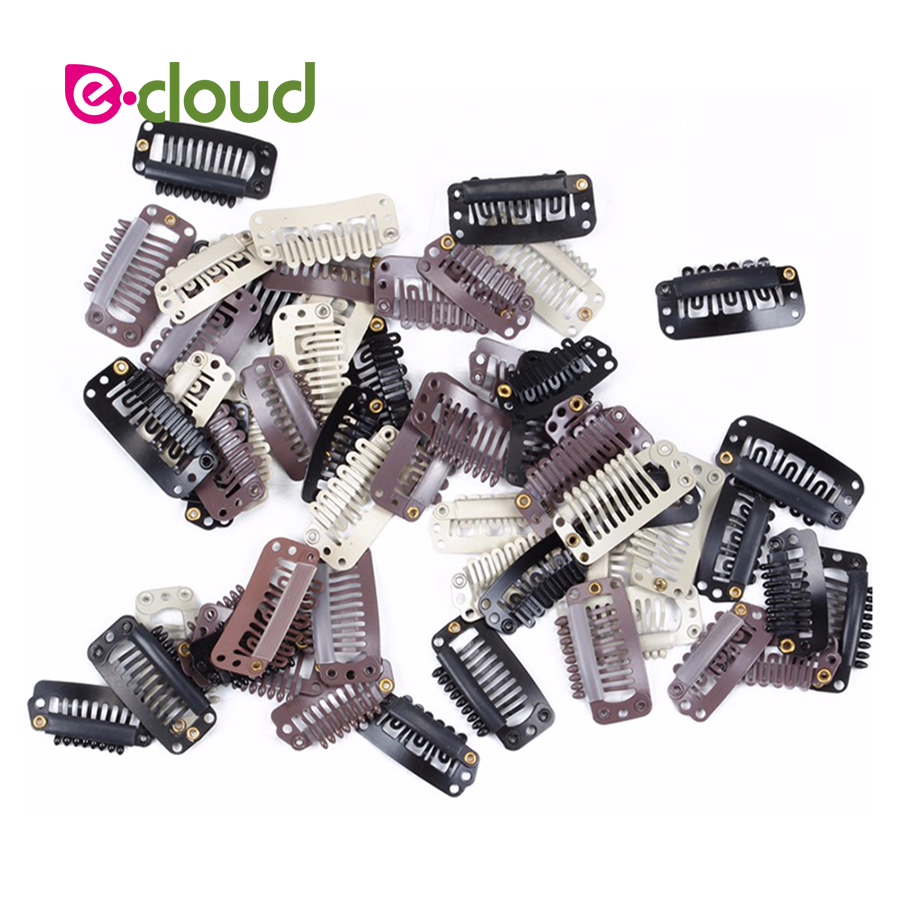 100 Stks/partij 32Mm 9-Tanden Haarverlenging Clips Snap Metal Clips Met Siliconen Terug Pruik Clips In Hair inslag Pruik Kammen Haar Accessoire