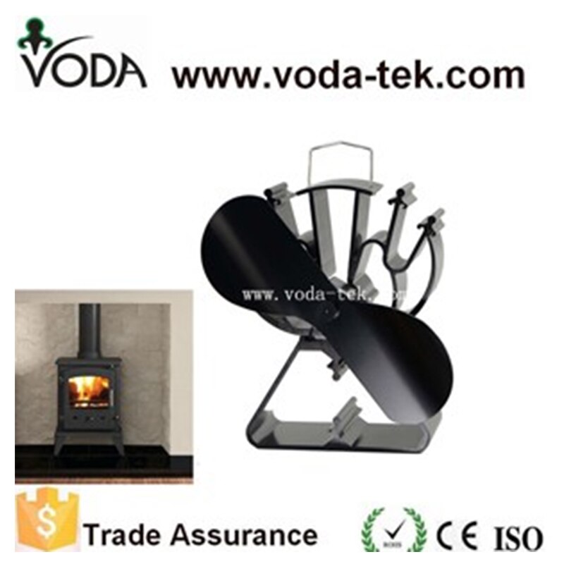 VODA Black Heat Powered Stove Fan 2 Blade Fireplace Fan Triangle-Shaped Base For Wood/Log Burner /Fireplace-Eco Friendly Saving