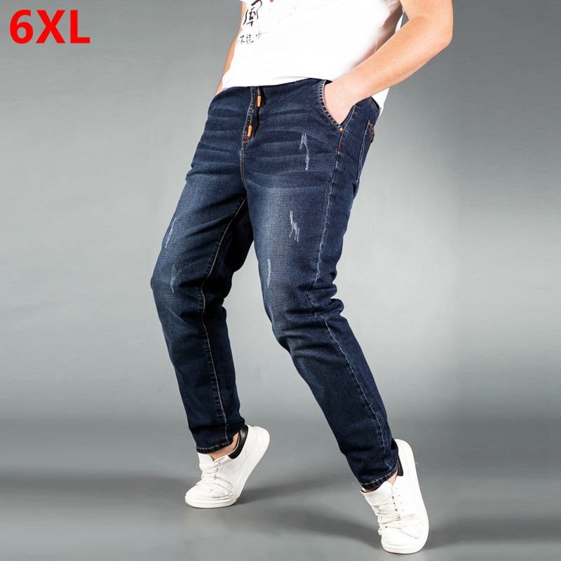 Grote maten jeans heren losse broek casual grote mannen broek elastische taille jong plus dikke losse versie van grote broeken