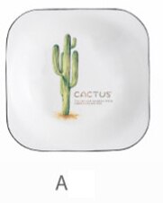 1 Pcs Square ceramic plate Ceramic Dinner Set Porcelain Dessert Plate Steak Salad Snack Cake Plates Tableware Cactus square dish: A Large