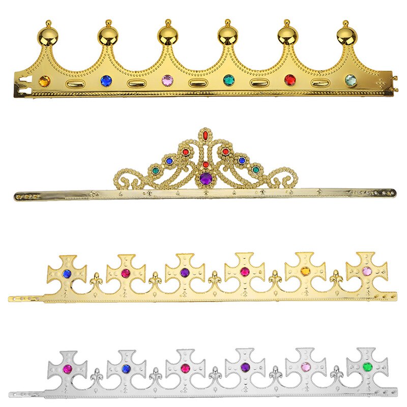 Set of 4 Pieces Children Jeweled Royal King Crowns Queen Princess Tiara Kids Halloween Roleplay Theme Party Costume Accessories