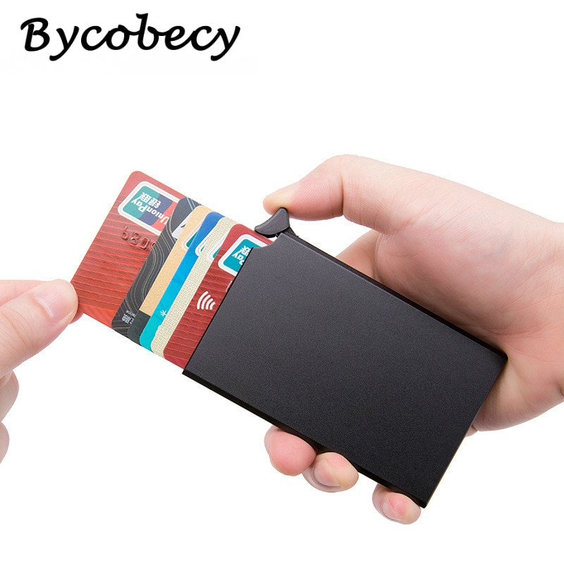 Bycobecy Rfid Smart Wallet Credit Card Holder Metal Ultra Dunne Mannen Anti Diefstal Borstel Metalen Card Box Vrouwen &#39;S Kaarthouder