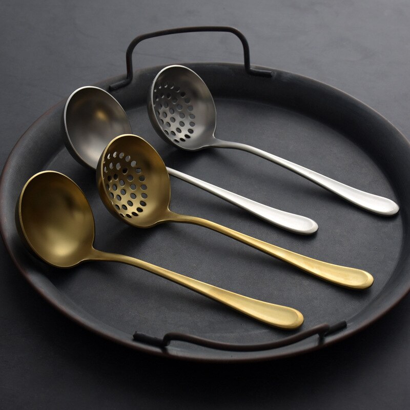 De acero inoxidable 304 estofado ranurado sopa salsa colador de cazo esfuerzo cuchara servir espumadera de cocina utensilios de cocina