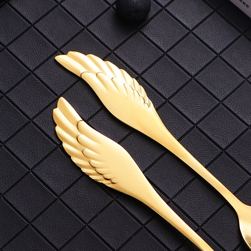 16Cm Creatieve Wings Rvs Lepel Vork Hotel Restaurant Titanium Plated Lepel Vork Bestek Vorken En Lepel Set