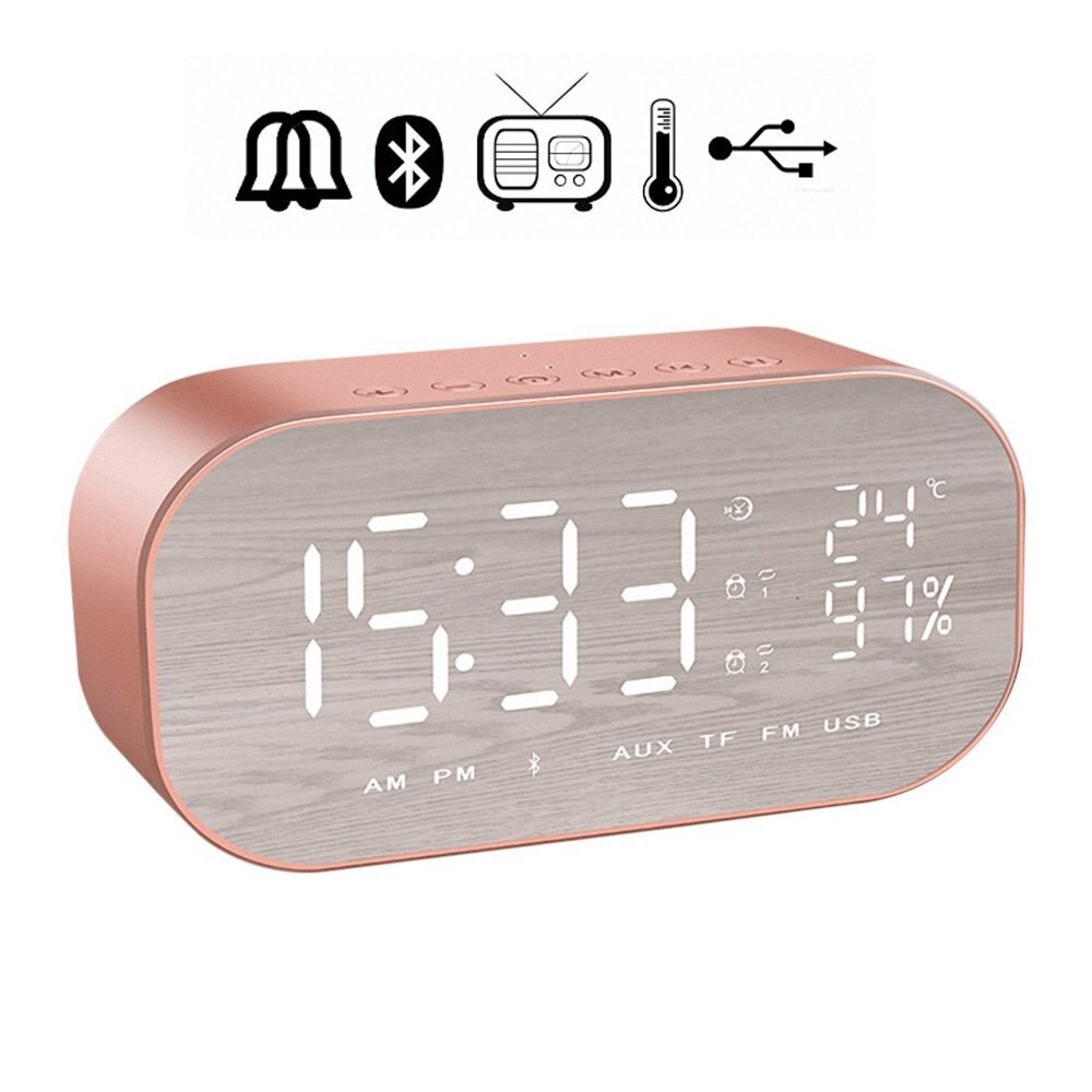 Led Wekker Met Fm Radio Draadloze Bluetooth Speaker Spiegel Display Ondersteuning Aux Tf Usb Muziekspeler Draadloze Voor Kantoor thuis: Rose Gold