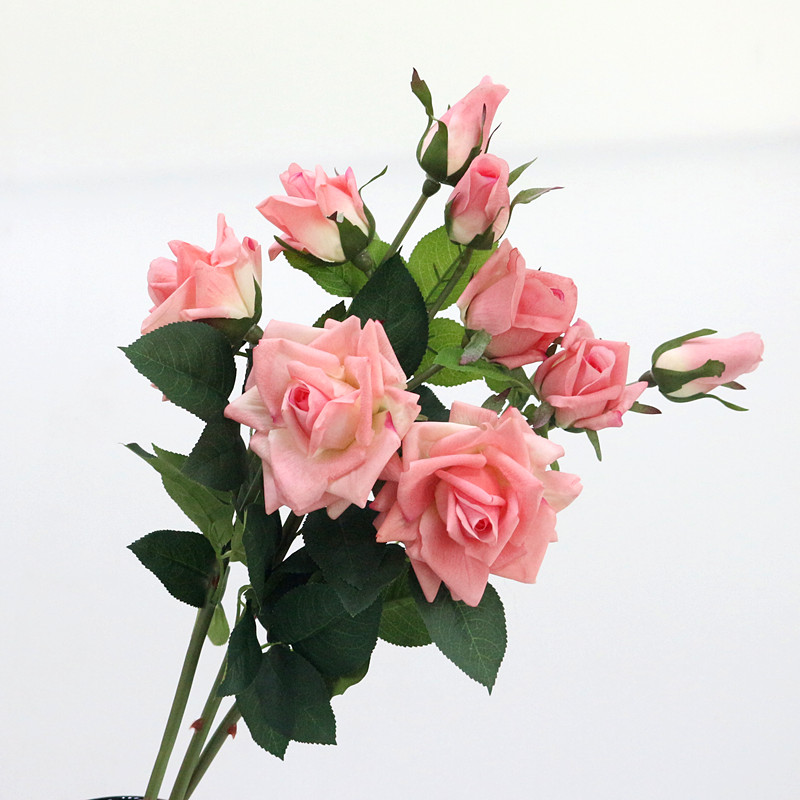 Flone Artificial Flowers 3 Heads Rose latex real touch Floral Simulation Flower Branch Wedding Party Home Dining Room Decoration