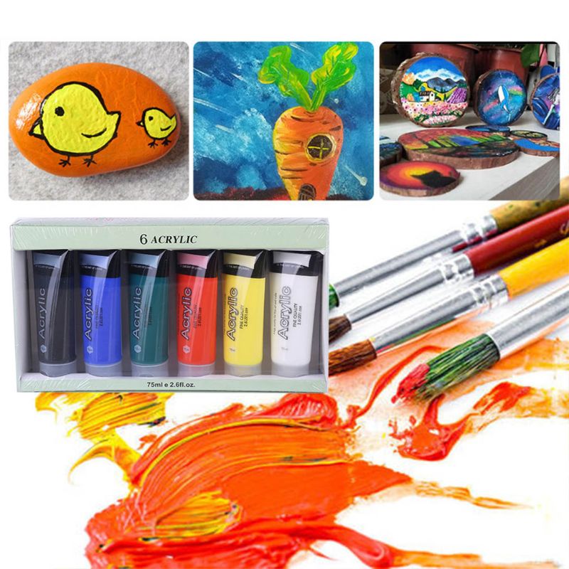 6 Colors 75ml Acrylic Paint Set Drawing Painting Pigment Wall Hand-painted for Kids DIY Artist