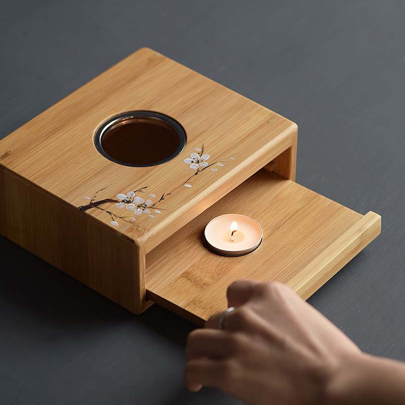 TANGPIN natuurlijke bamboe thee fire kachel handgeschilderd plum blossom koffie thee kandelaars theeceremonie sets