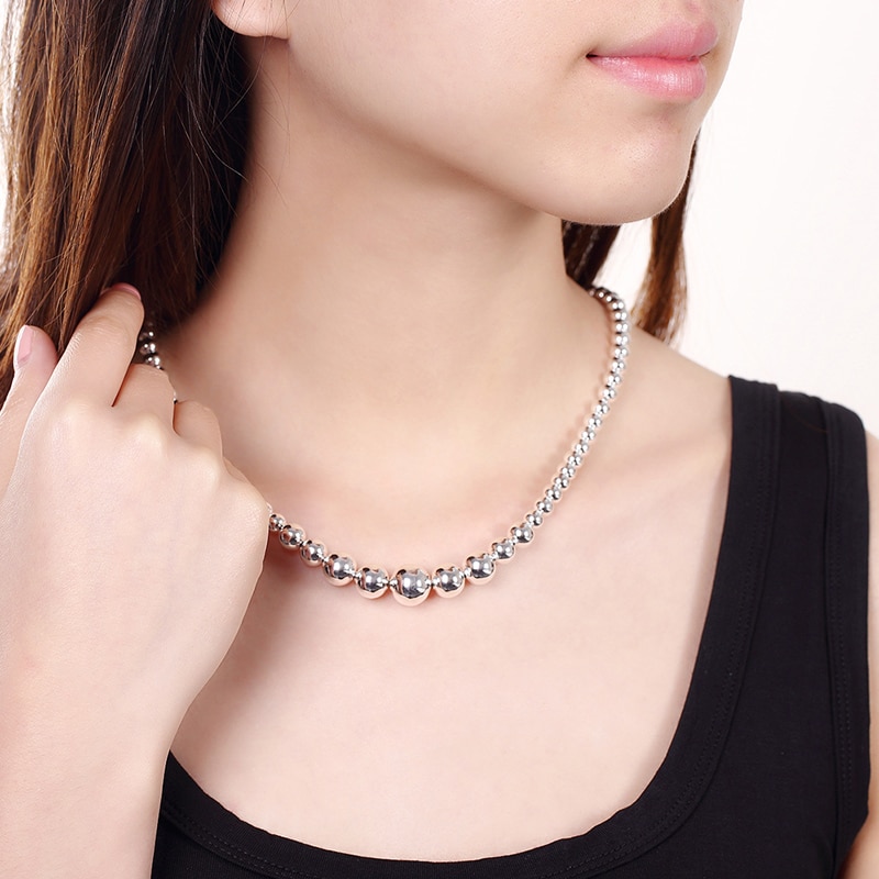 925 silber Halsband Halskette Für Frauen Hochzeit Silber Große Perle Lange Kette Ball Halsketten Schmuck