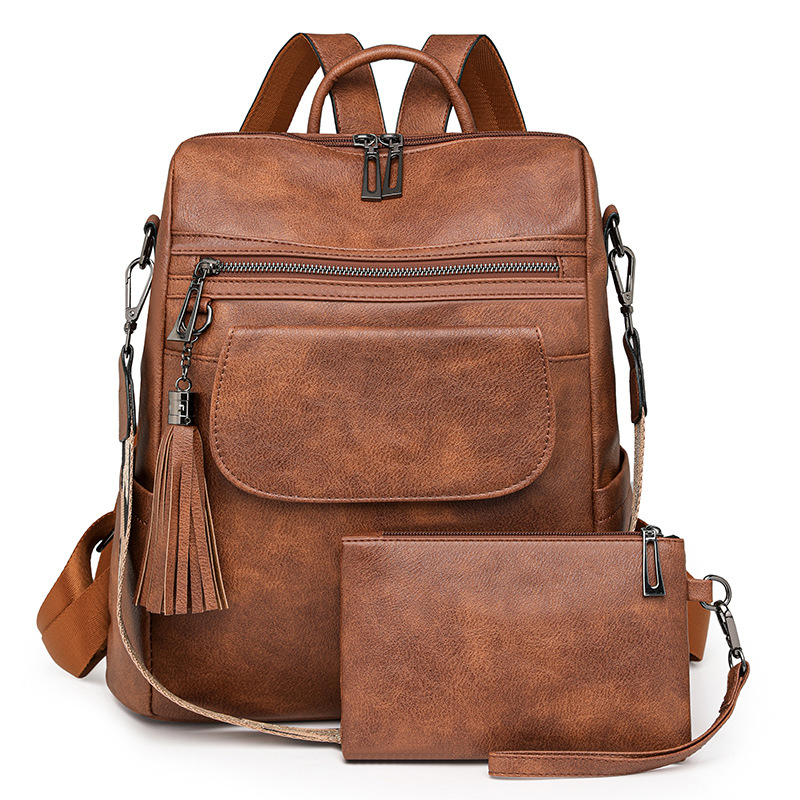 Bolso y bolso de para mujer, mochila grande para mujer, mochila de viaje de cuero PU, bolsos de hombro de para mujer, mochila escolar: Negro