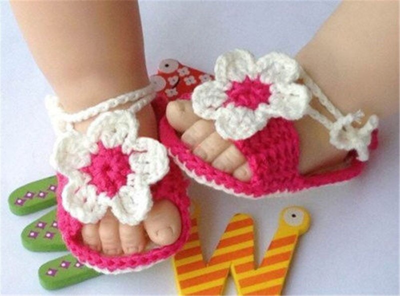 Baby Girls Kids Infant Handmade Crochet Knitted Flower Pearl Sandals Toddler Shoes Baby Shoes Sandals Clogs