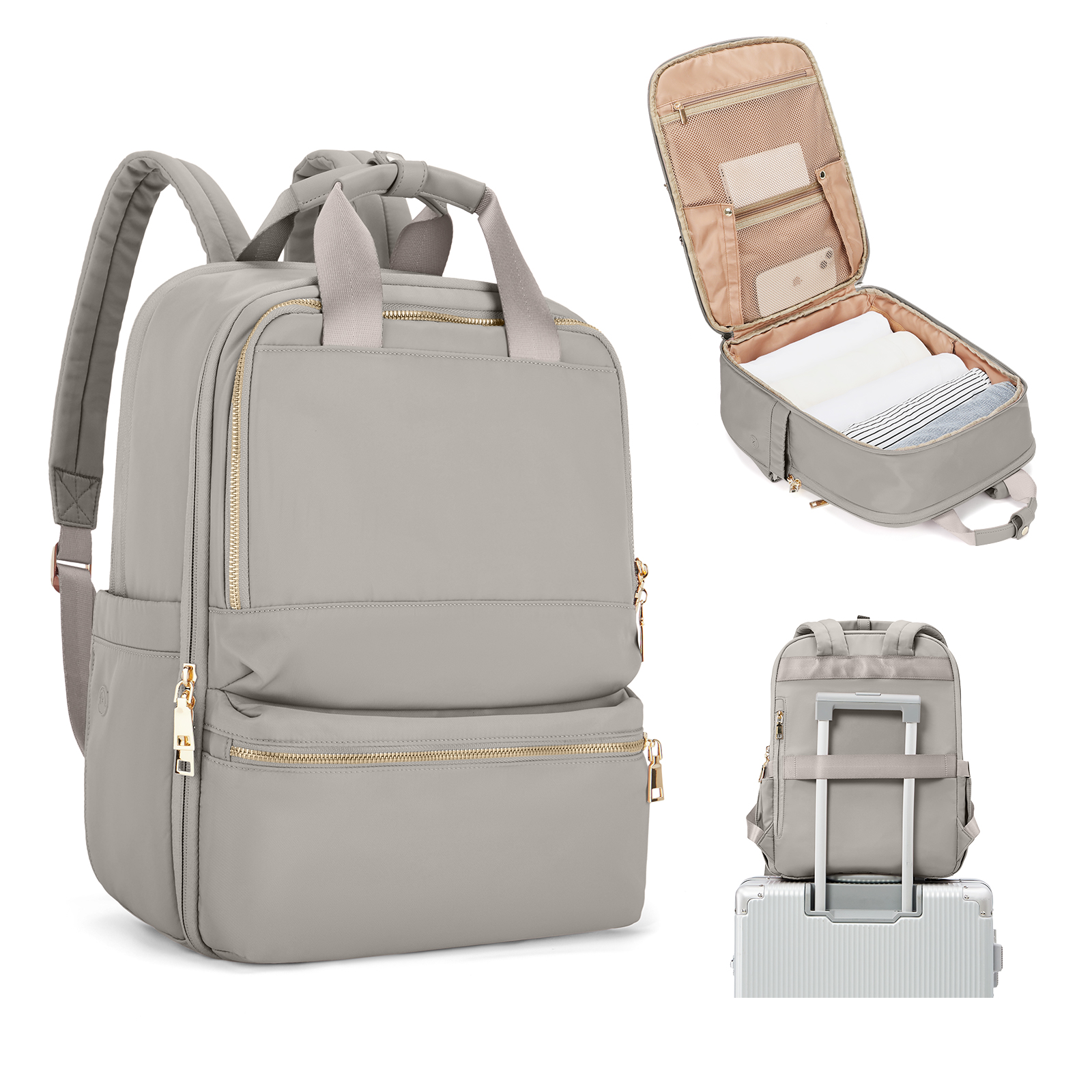 Mochila para mujer, mochilas para ordenador portátil universitario de gran capacidad de de lujo, bolsos elegantes de trabajo, mochila de viaje para cabina de vuelo para hombre: Beige
