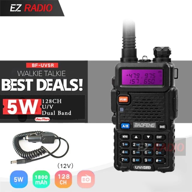 Baofeng UV-5R Walkie Talkie Dual Band 2 Manier Cb Ham Radio UV5R 5W Vhf Uv 5R Hf Transceiver uv 82 Snelle Levering Van Polen Eu: Black-Car Charger