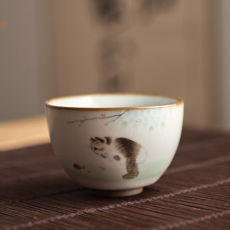 4 Style Cute Cat Ceramic Tea Cups Drinkware Cup Tea Set Crafts Kung Fu Cups Drink Cups Tea Accessories Tea Set Supplies: Pattern 16