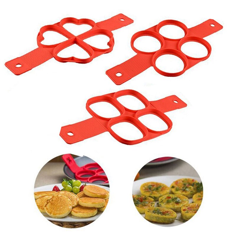 Stampo per uova in silicone rosso antiaderente Flip in 'fantastica forma in silicone per pancake squillare uovo creatore il giro quadrato cuore stella