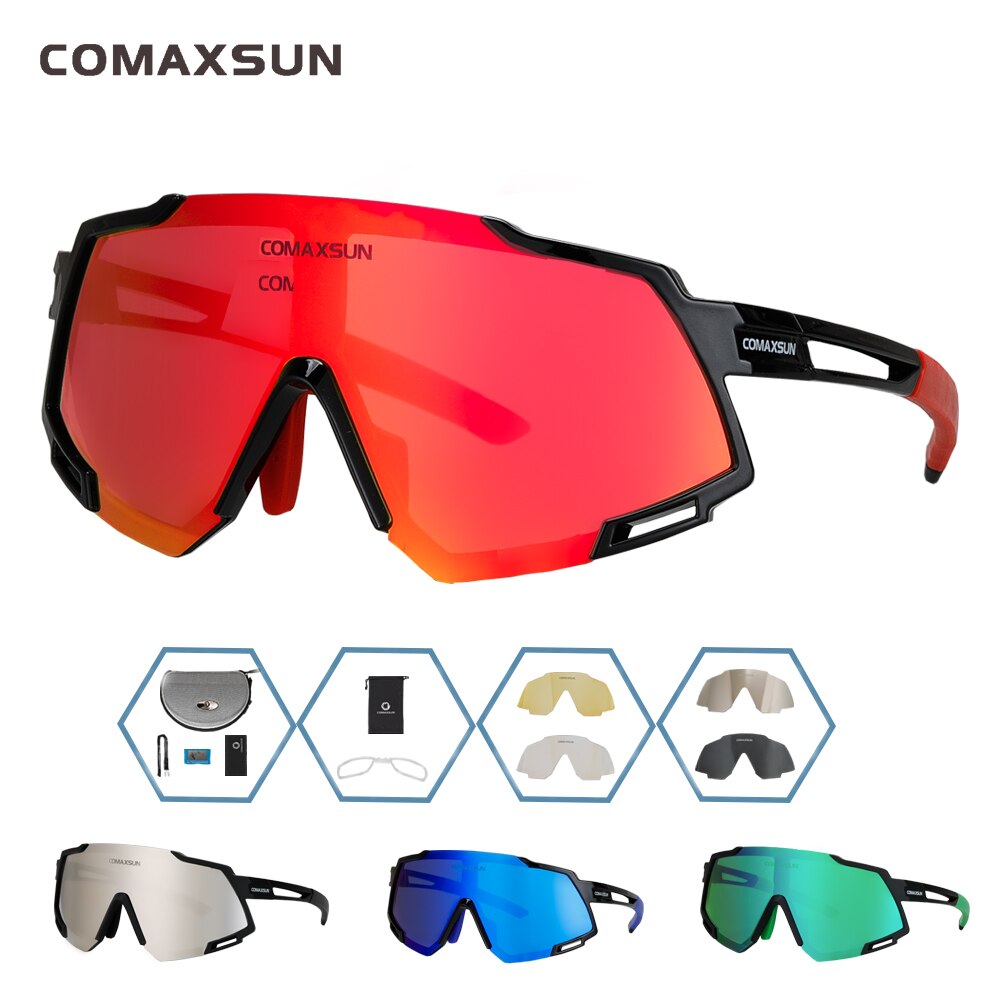 COMAXSUN Polarized 5 Len Cycling Glasses MTB Road Bike Sport Mirror Sunglasses Bike Eyewear UV400 Bicycle Goggles