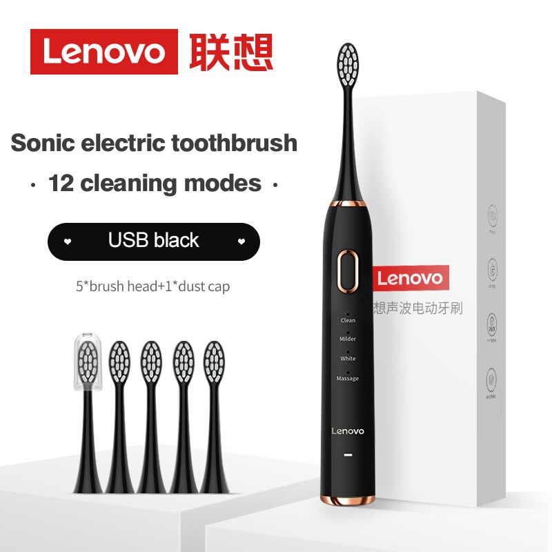 Sonic Toothbrush IPX7 Waterproof 5 Mode 45000 Minute Sterilization Protect Teeth Lenovo Electric Toothbrush: Black package 1