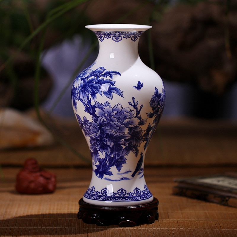 Jingdezhen Blauw en Wit Porselein Vazen Fine Bone China Vaas Pioen Versierd Keramische Vaas