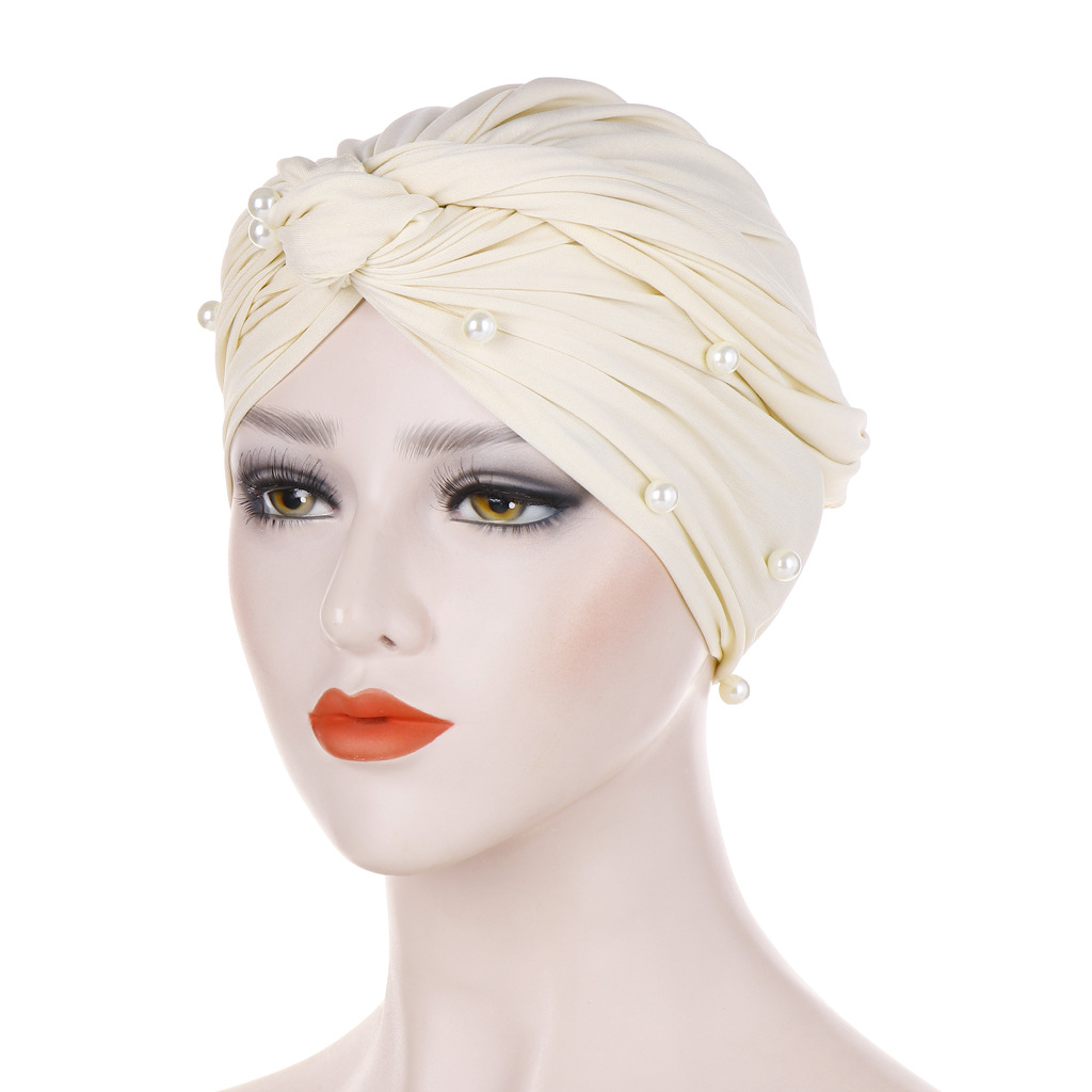 Turbante con perlas de terciopelo elásticas para Mujer, gorro musulmán, Hijab islámico, pañuelo para la cabeza, Turbante: 8