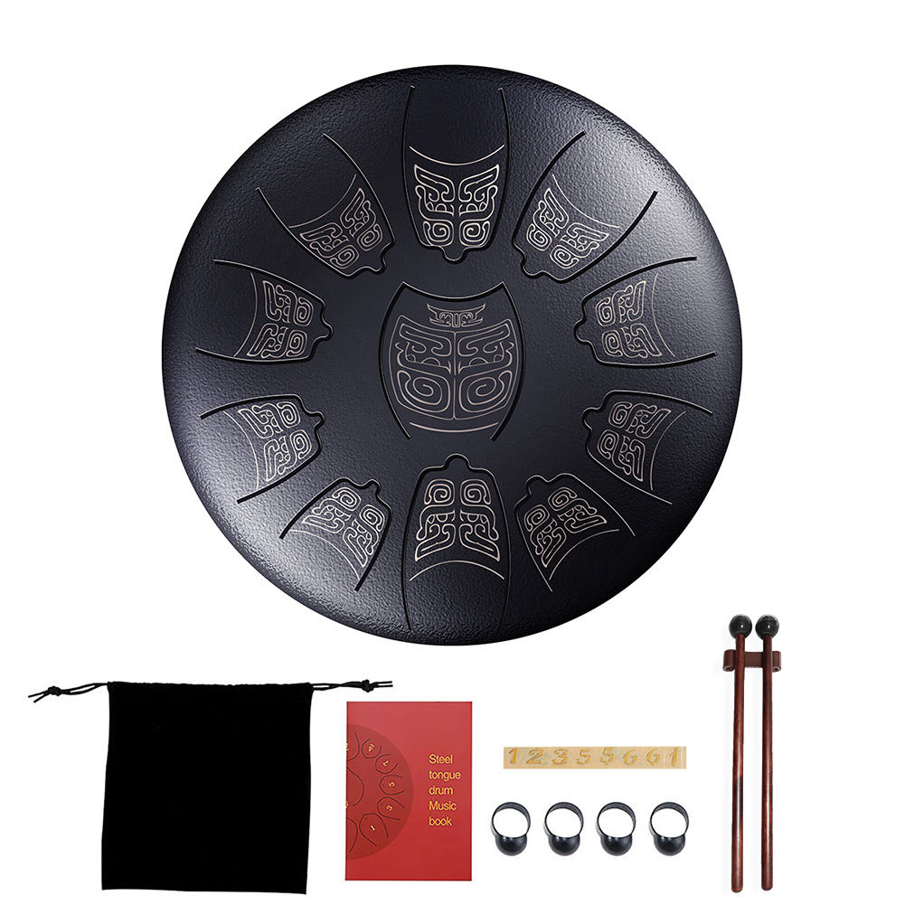 6 inch 11 Tune Steel Tongue Drum Percussion Musical Instrument Hand Tank Drum with Bag Drumsticks Sticker for Children Beginner: Black B
