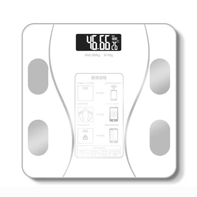 Bluetooth Body Fat Scale Intelligent Wireless Digital Bathroom Weight Scale Electronic LCD Display Body Composition Analyzer: Rechargeable  White