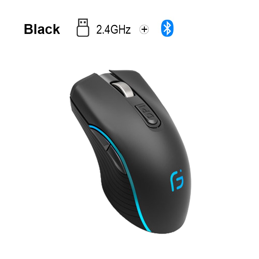 AVATTO X9 Bluetooth 4.0 + 2.4G Wireless Dual Mode Computer Mouse,2400 DPI 6 Buttons Rechargeable Gaming Mice for PC Laptop Gamer: Black Dual Mode