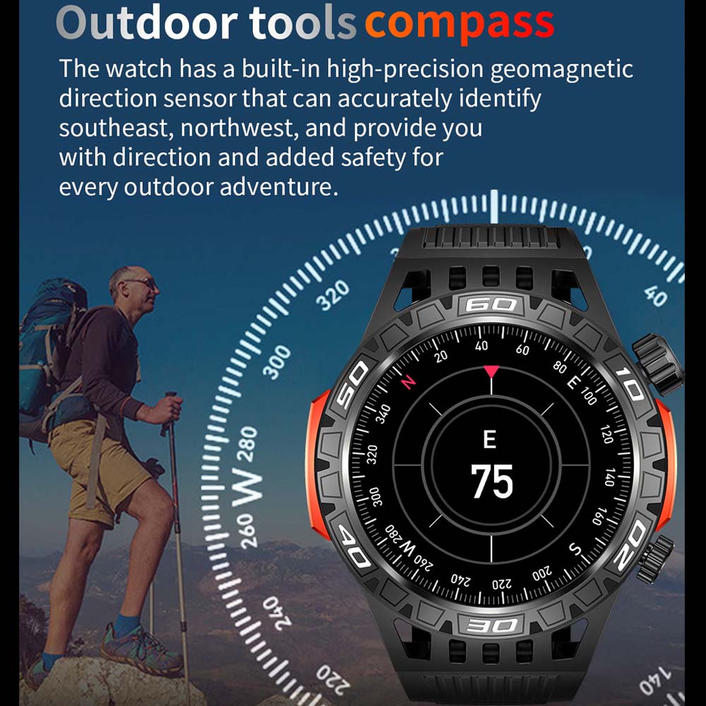 New Sports Smart Watch Men con illuminazione a LED Health Tracker Compass Ultra Long Standby Bluetooth Call SmartWatch per Android IOS