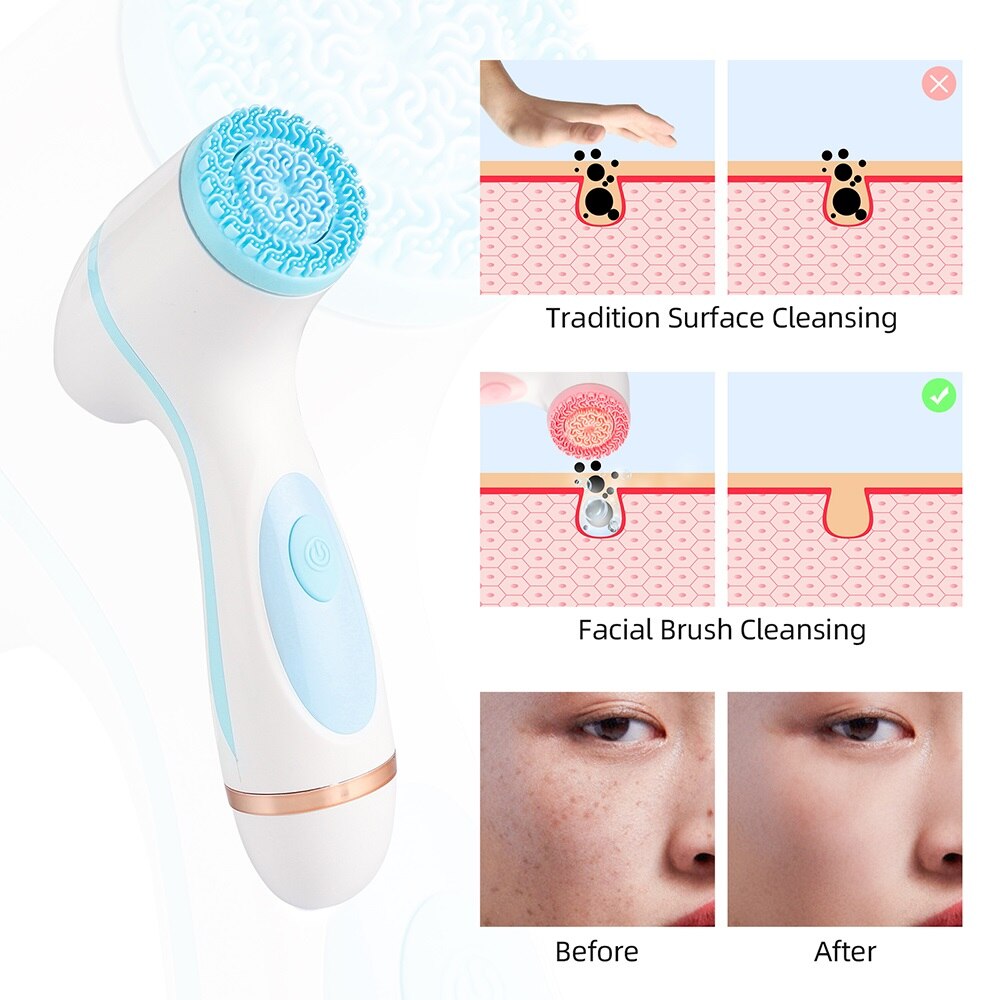 Cepillo de limpieza Facial recargable 3 en 1, limpiador Facial eléctrico giratorio, Limpieza Profunda, eliminador de poros y espinillas, resistente al agua