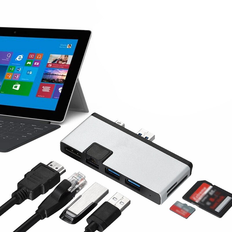 6 in 1 USB Laptop Docking Station 4K HDMI Gigabit Ethernet Adapter SD/TF Charge Docking Station For Surface Go
