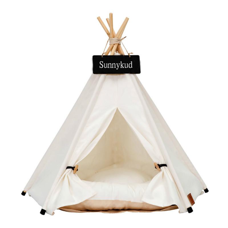 Udendørs indendørs kæledyr telt hus kat seng bærbar tipi med tyk pude og 6 farver tilgængelige passer hund kat hvalp udflugt: Hvid / 50 x 50 x 60cm