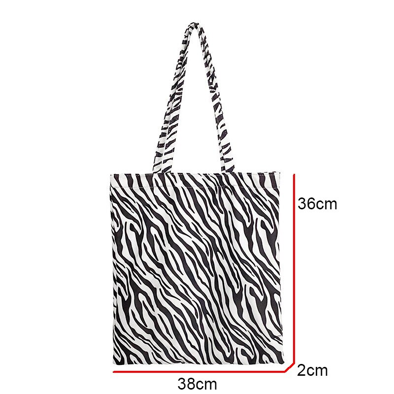 Funmardi Mode Zebra Gedrukt Shopping Tassen Canvas Vrouwelijke Handtassen Trendy Schoudertas Hoge Capaciteit Tas WLHB2386