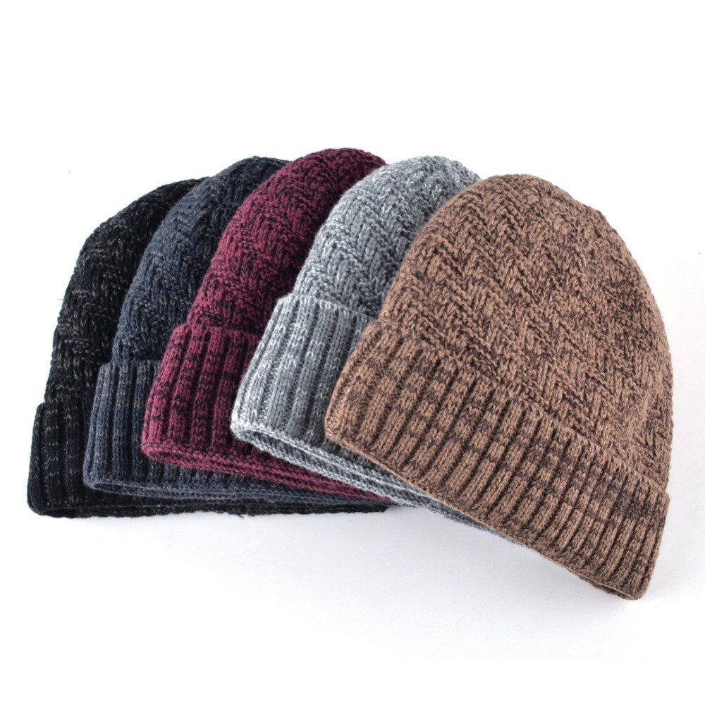 Men's Knitted Wool Skullies Winter Knitting Beanies Hat For Men Double Layer Warm Bonnet Caps Boy Thick Skis Bone Touca Inverno