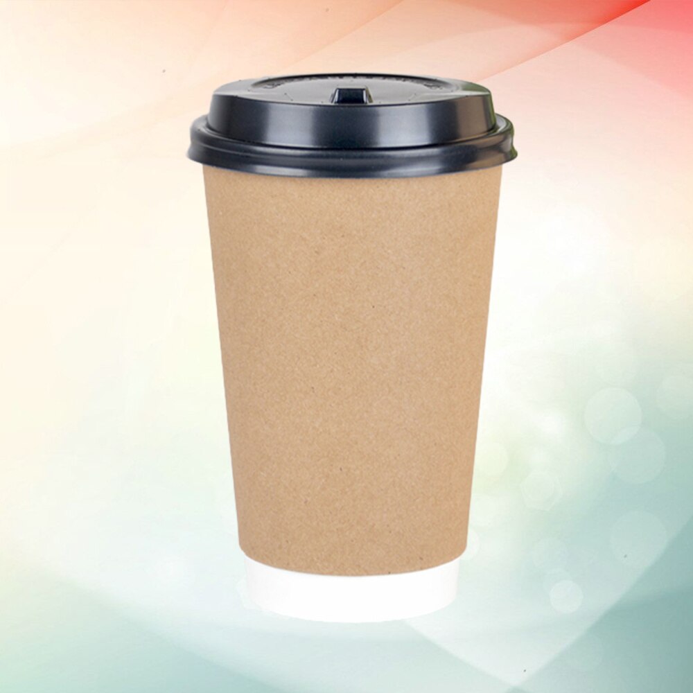 25PCS Disposable Double Layer Coffee Cups Insulation Takeaway Milk Tea Kraft Paper Cup with Lid for Cafe Dessert Shop (16oz)