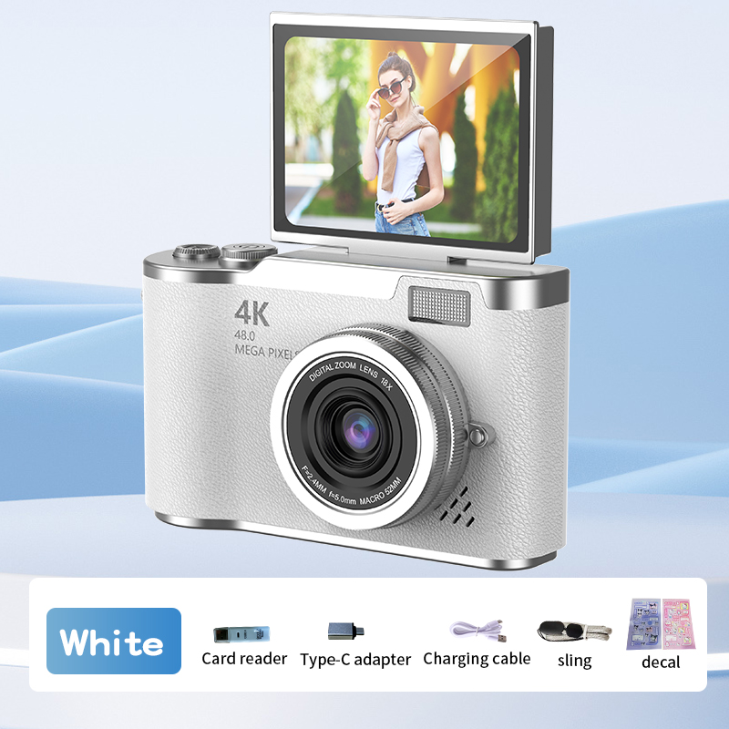 Cámara digital Grabadora de vídeo Vlog vintage con zoom digital 8X 180 ° Cámara de fotografía digital compacta Selfile con pantalla abatible para niños: Blanco /  Opción3